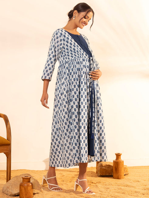 White Cotton Floral A-Line Dress